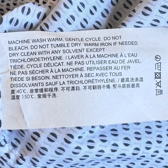 Theory Men's Luxury Button Front Shirt Short Sleeve White Blue Birdseye Print M - Picture 8 of 9